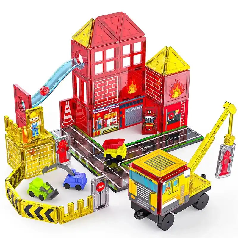 Jeu de Construction Tuiles Magnétiques avec circuit bille