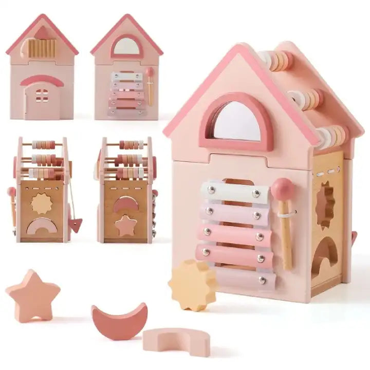 Cube d'Activité en Bois Montessori Maison d’éveil Rose