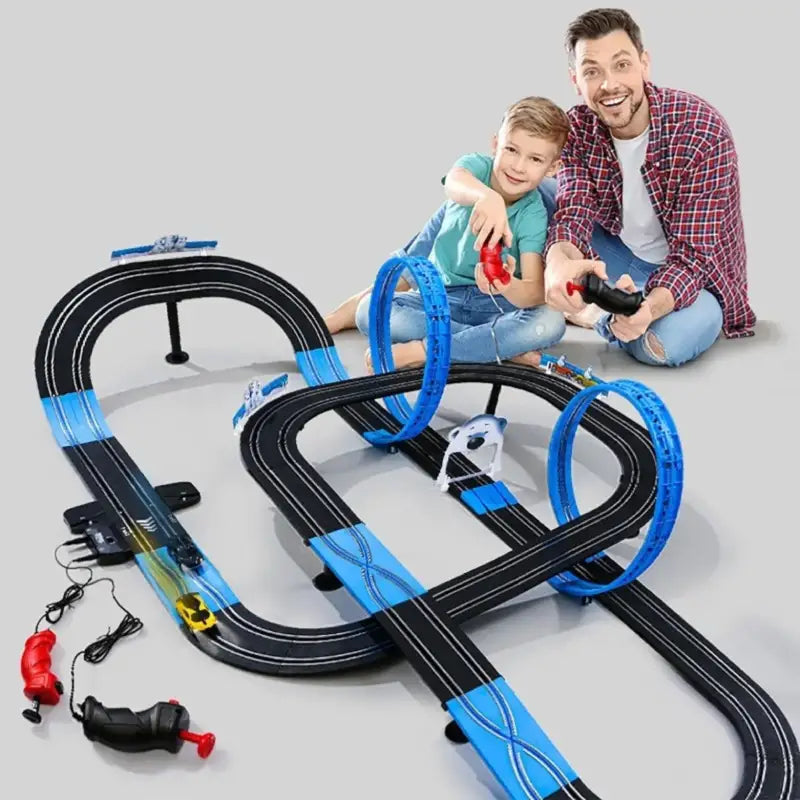 circuit-telecommande-voiture-double-looping-bleu