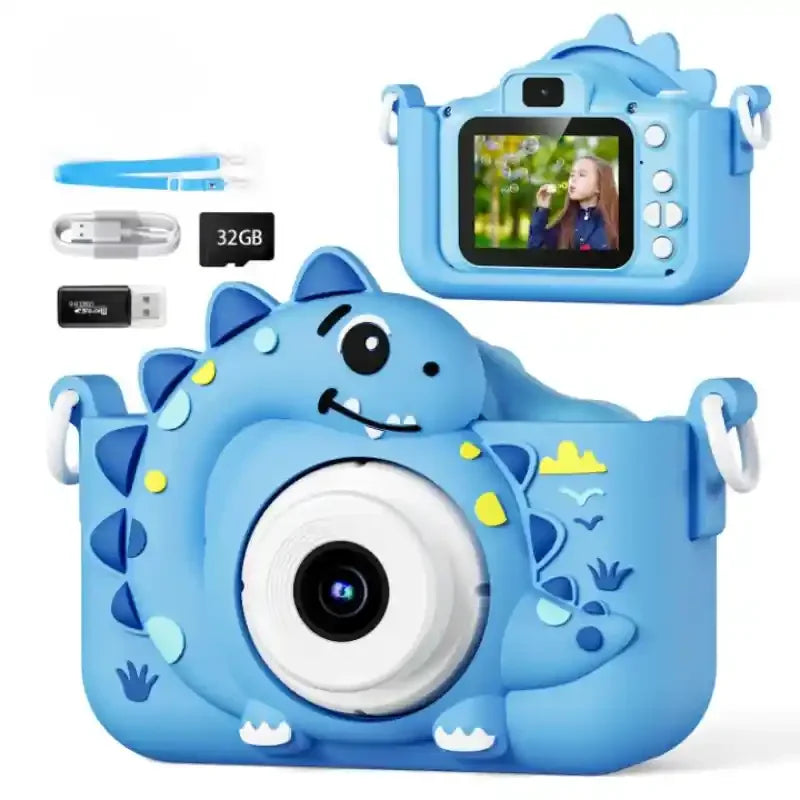lot-appareil-photo-enfant-dinosaure-numerique-bleu-cadeau-garcon-3-ans-fond-blanc