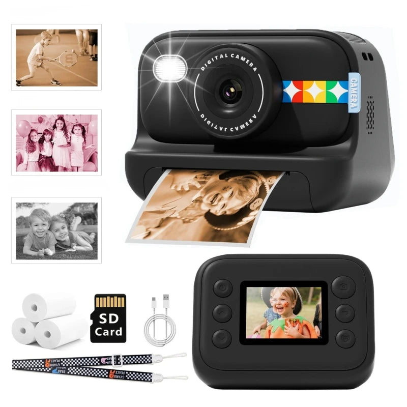 Appareil-Photo-Instantané-Enfant-sans-Jeux-Pratique-noir