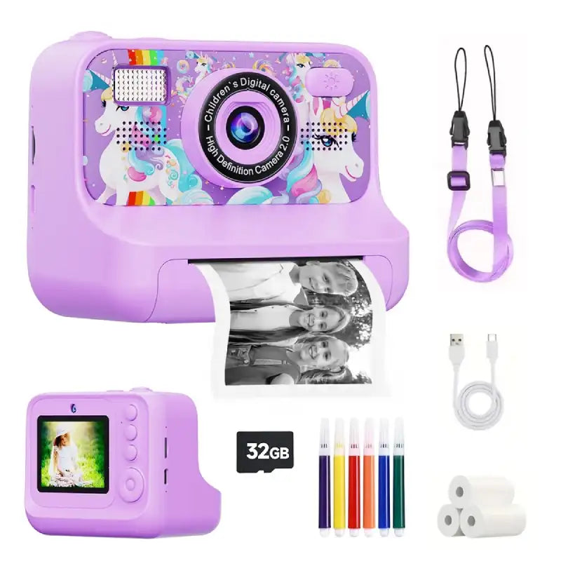 Appareil Photo Instantané Licorne Enfant Fille violet fond blanc