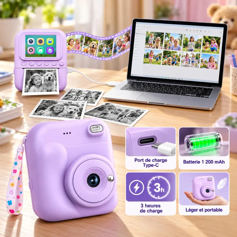 APPAREIL PHOTO INSTANTANE ENFANT AVEC GRAND ÉCRAN HD
