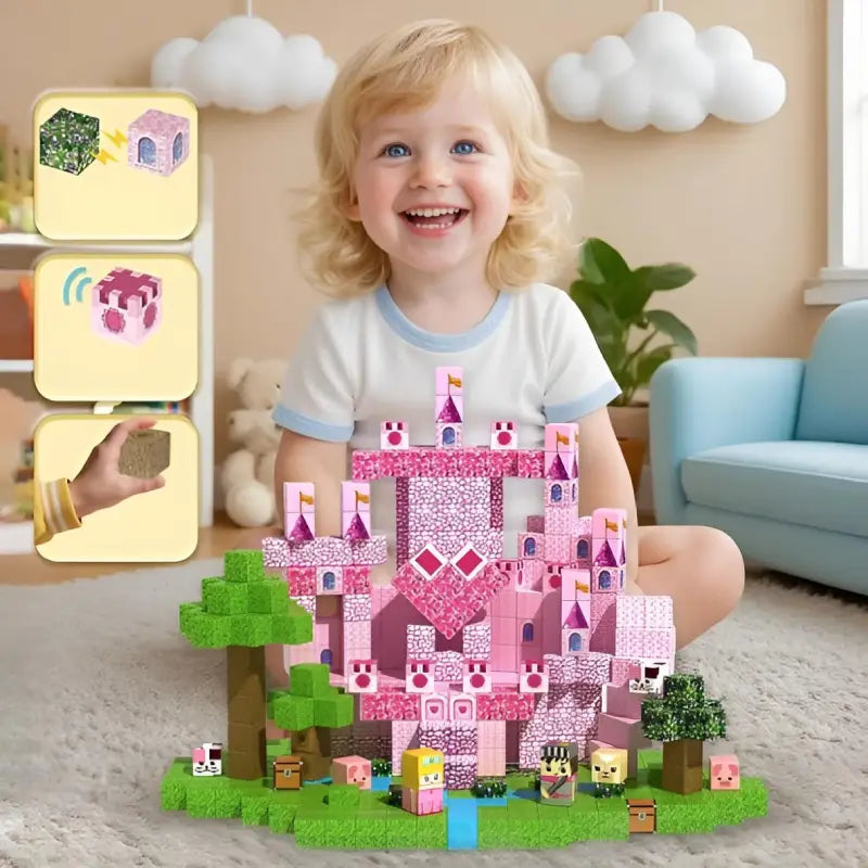 Bloc de Construction Magnétique Château Rose fille 3 ans 