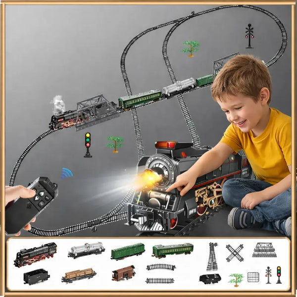 UEXEDO Train électrique Jouet Avec Lumières Et Sons - Rotation 360° Et Changement De Direction Automatique - Cadeau Idéal Pour Enfants Fans De Trains