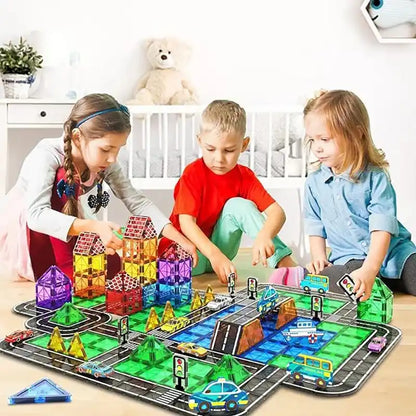 Circuit Voiture Magnetique à Construire avec Panneaux pour peites voitures 