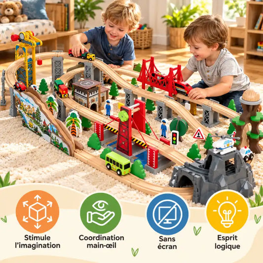 Grand-Circuit-Train-Bois-electrique-avec-Accessoires