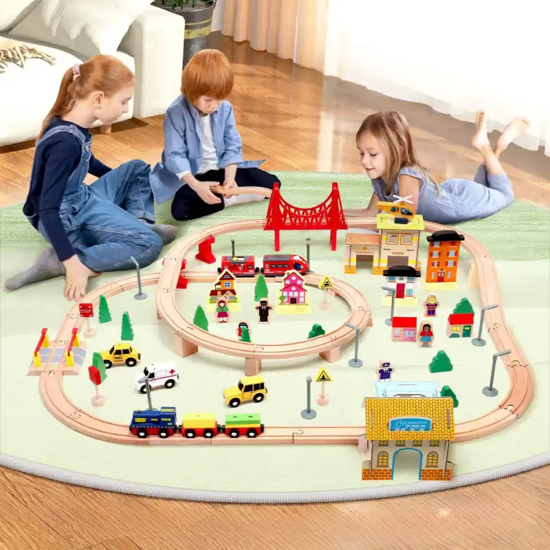 Grand Circuit Train Électrique Jouet en Bois
