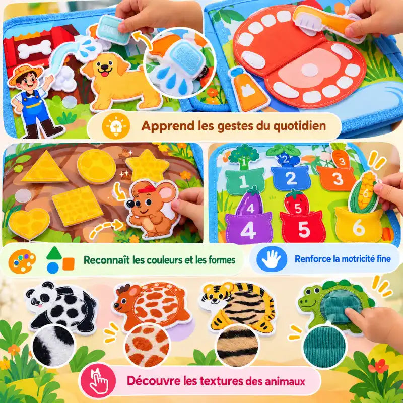 Livre Busy Board Tissu Couleurs et Chiffres