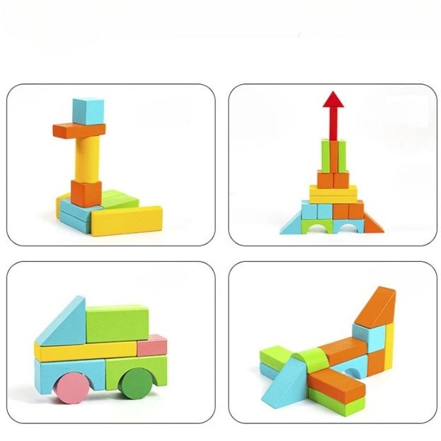 100 Blocs de Construction en Bois Montessori