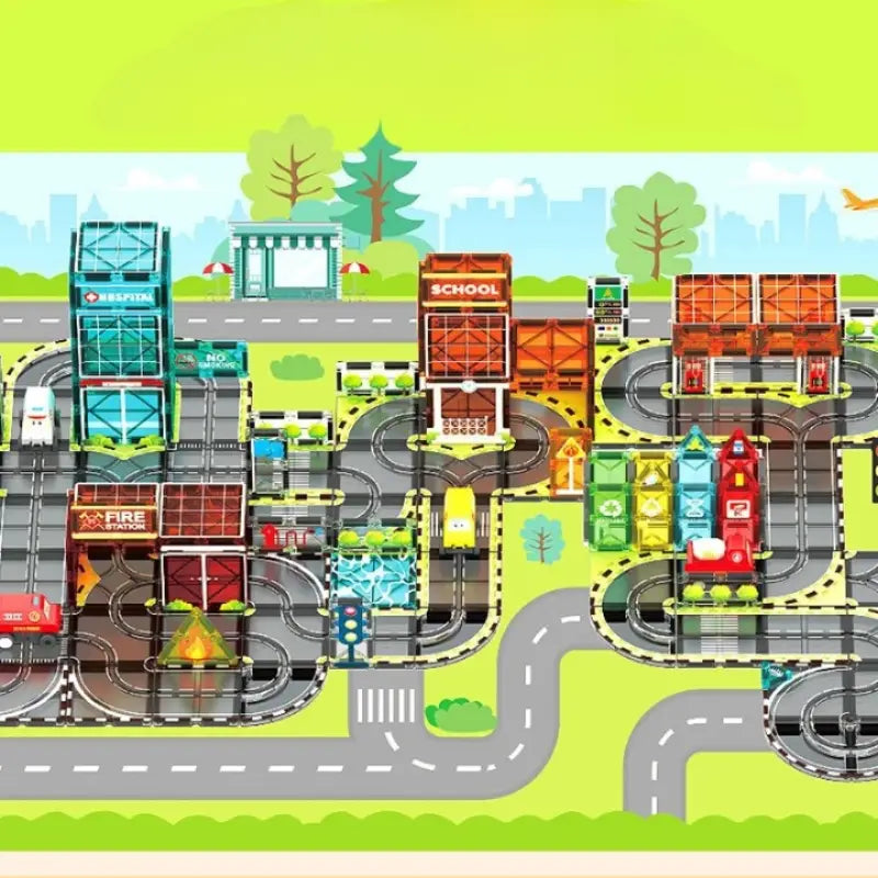 Playmags 200 Pièces Magnétiques + Circuit De Course – 2 Voitures Motorisées – Idéal Pour Construire Et Créer – Dès 3 Ans