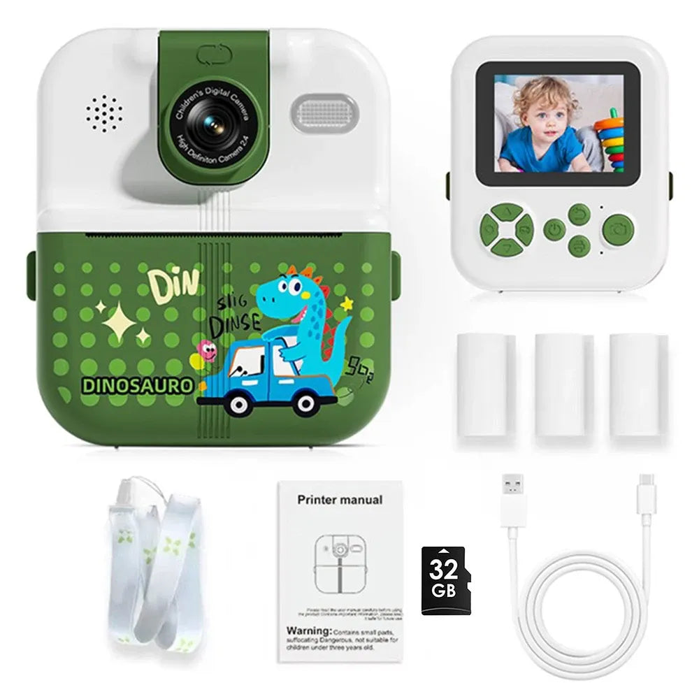apareil-photo-enfant-impression-thermique-dinosaure-vert-cadeau-garcon-3-ans                                       