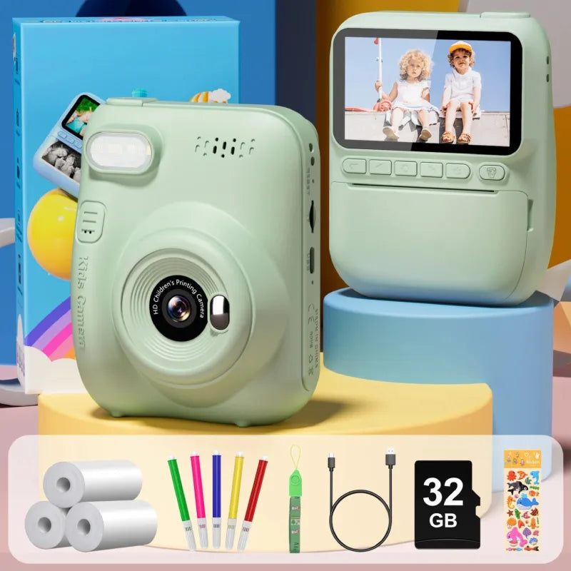 APPAREIL PHOTO INSTANTANE ENFANT AVEC GRAND ÉCRAN HD vert