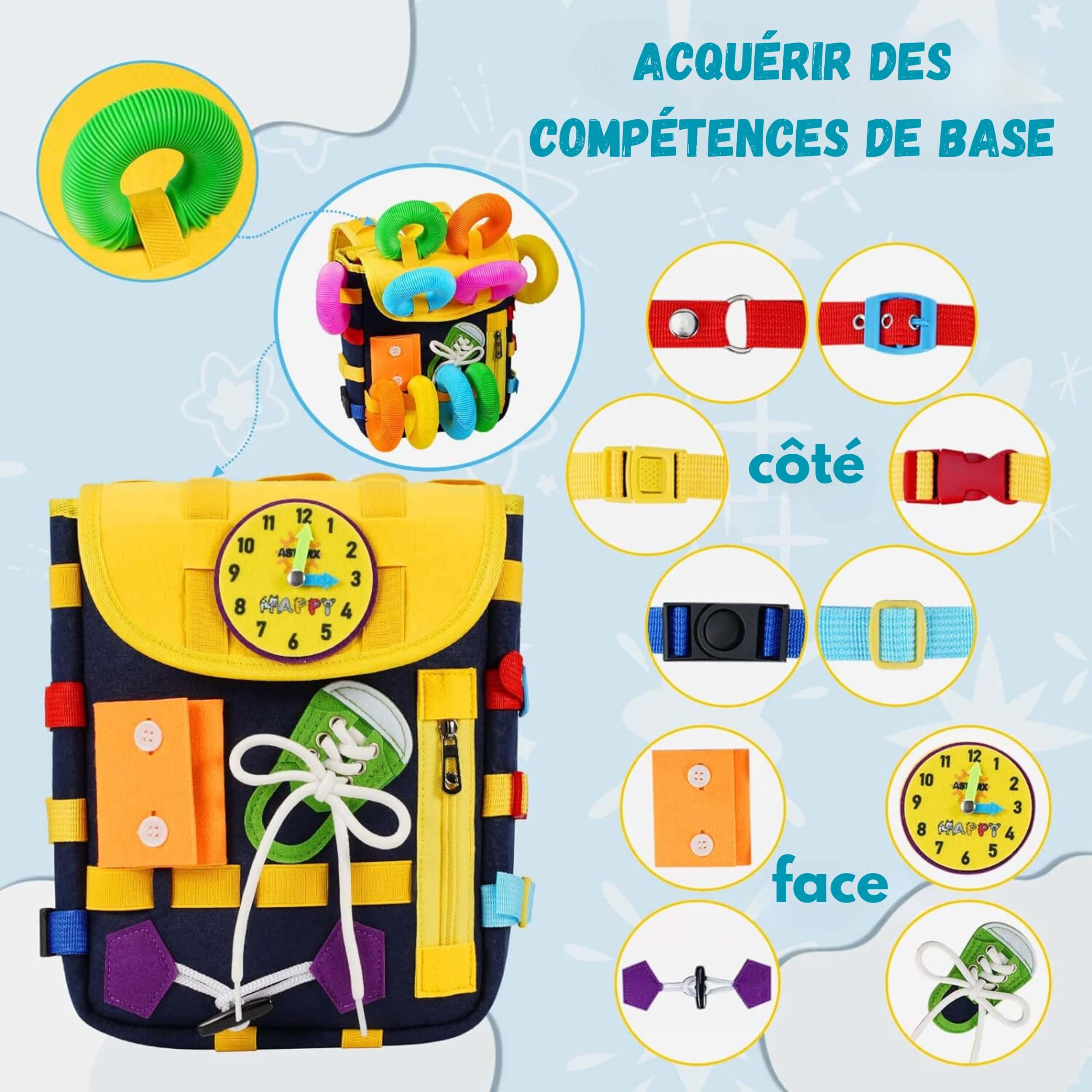 Busy Board Montessori avec Sac de transport en Feutre,20 Compétences  Motrices de Base Convien,Jouets Educatifs Educatifs Préscolaire - Cdiscount  Jeux - Jouets