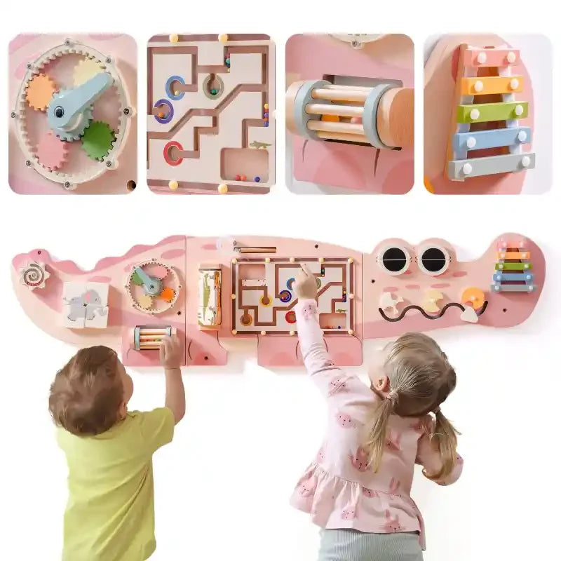 busy-board-mural-crocodile-rose-planche-montessori-fond-blanc