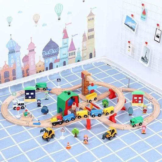 Circuit et Train en Bois avec Véhicules