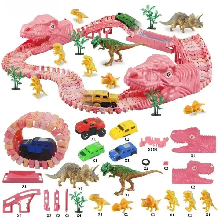circuit-voiture-fille-avec-Dinosaures-et-Ponts