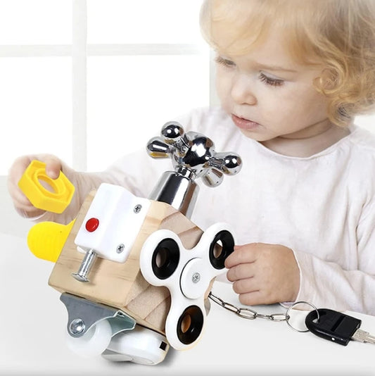 cubes sensoriels montessori en bois busy board                                        