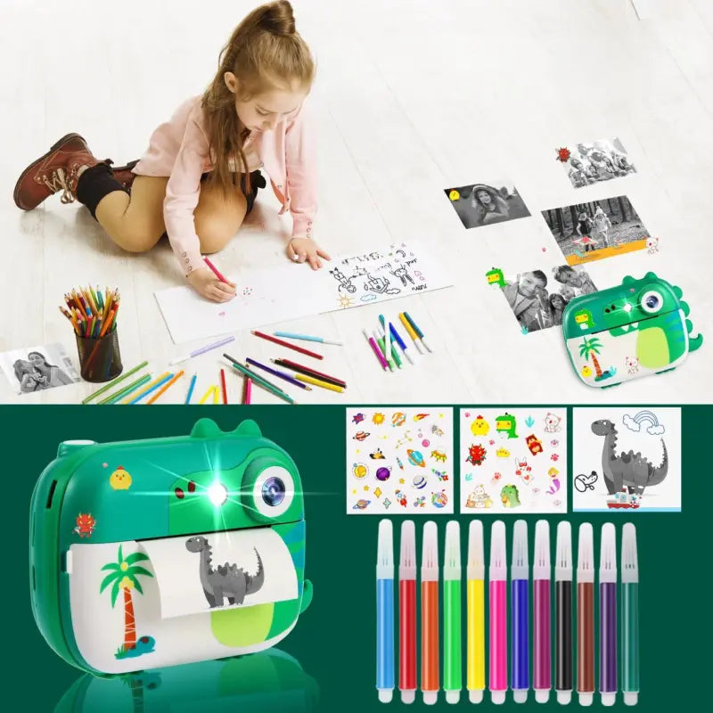 kit-appareil-photo-enfant-impression-instantanée-dinosaure