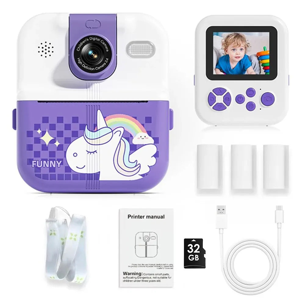 lot-apareil-photo-enfant-impression-thermique-licorne-violet-fille                                                     