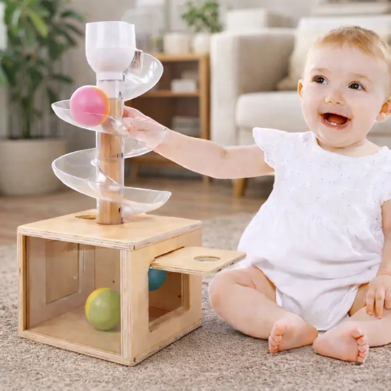 tour_spirale_montessori_en_bois_avec_balles